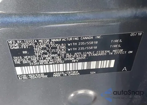 2018 Toyota Rav4 Limited z USA, uszkodzony, nr VIN 2T3YFREV8JW473782